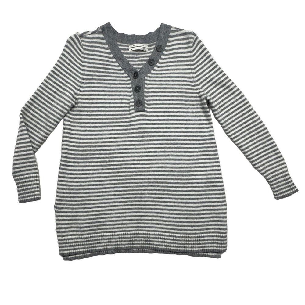 Anthropologie Sweater Size XS Striped Vneck Gray White Serena Button Pullover